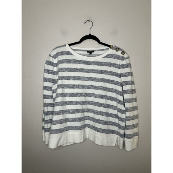 Talbots Women's Pullover Sweater Top Gray White Striped Petite Size XLP - Picture 1 of 9